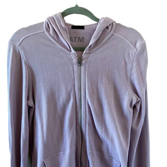 ATM Lilac Purple Cotton Full Zip Hooded Jacket Raw Hem Size Small - Picture 2 of 8